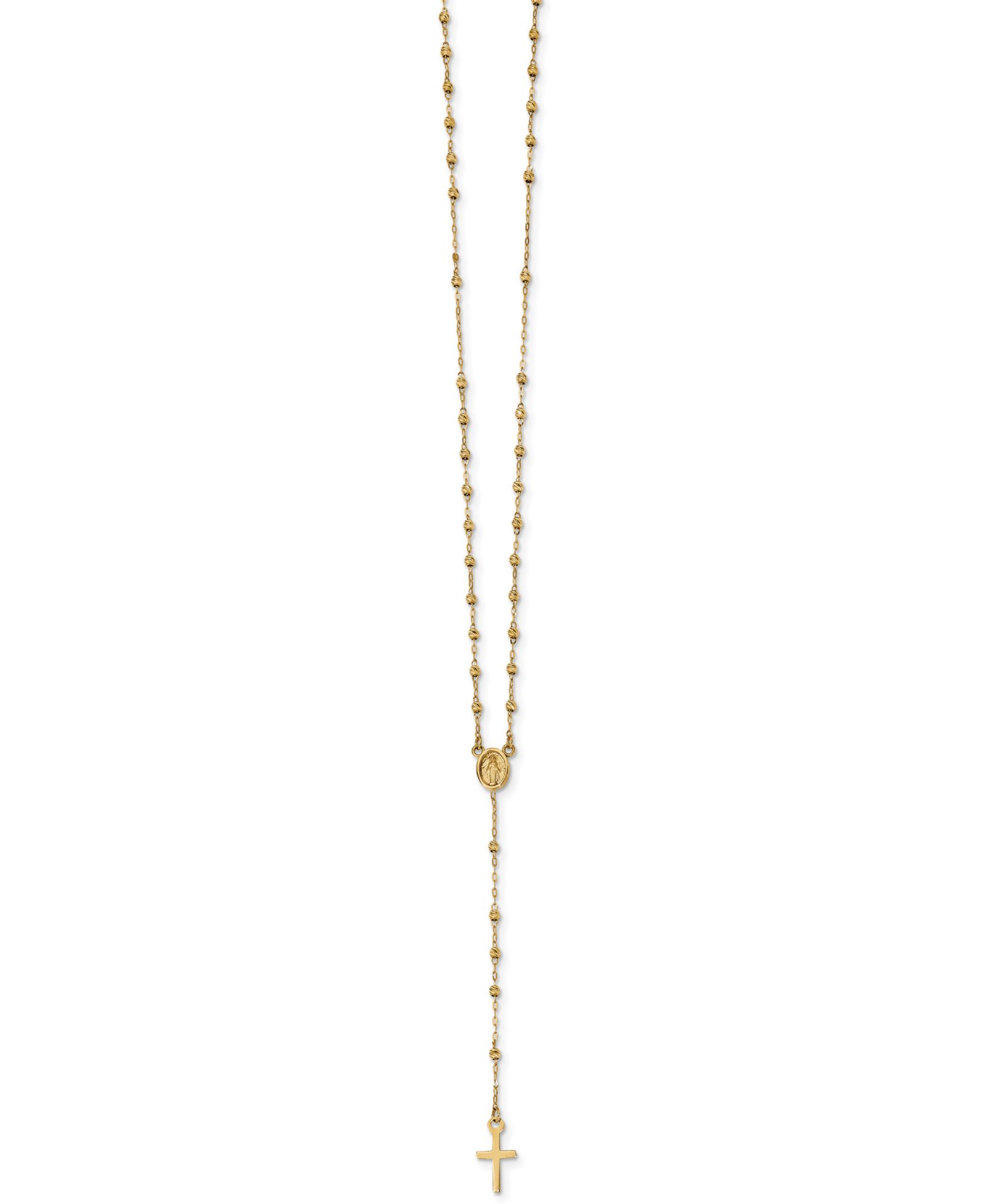 Cross Rosary Lariat Necklace in 14k Gold, 17" + 3" extender