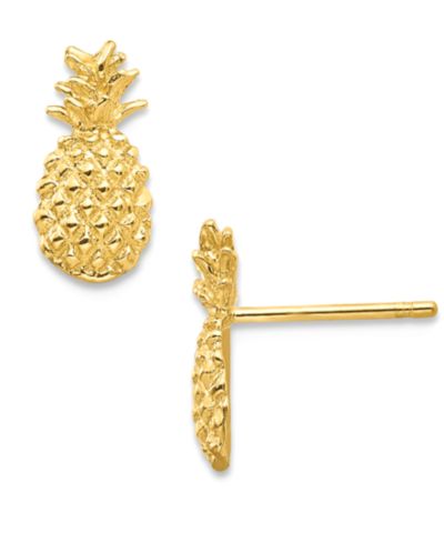 Серьги-гвоздики с ананасом из золота 14k