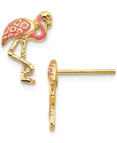 Серьги-гвоздики Flamingo Pink Enamel в 14k Gold