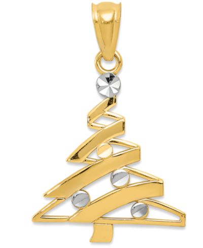 Two-Tone Modern Christmas Tree Charm Pendant in 14k Gold