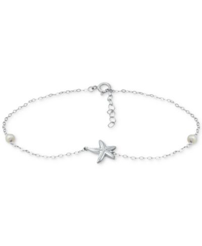 Giani Bernini Cultured Freshwater Pearl (4mm) & Starfish Ankle Bracelet in 18k Gold-Plated Sterling Silver, Created for Macy's