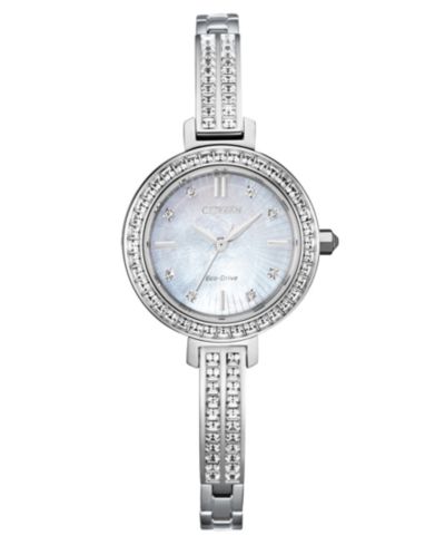 Женские часы Citizen Eco-Drive Stainless Steel & Crystal Bangle Bracelet 25mm