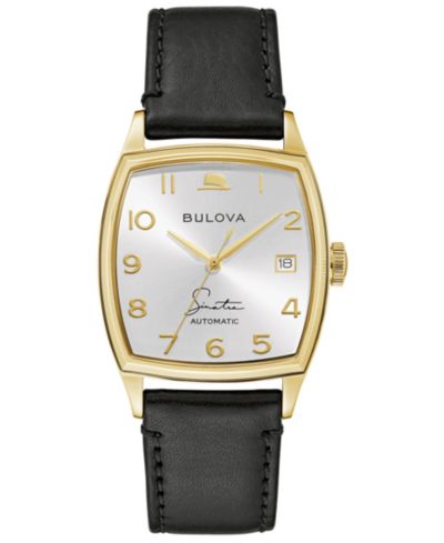 Bulova Мужские часы Frank Sinatra Automatic с черным кожаным ремешком 45x33.5mm