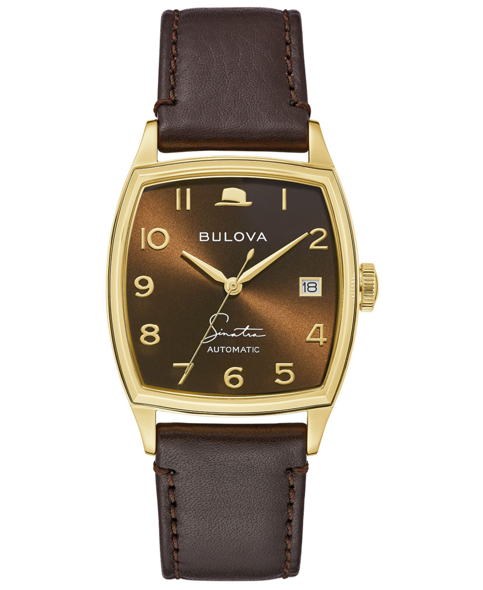 Bulova Men's Frank Sinatra Automatic Brown Leather Strap Watch 33.5x45mm