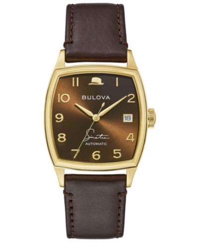 Bulova Мужские автоматические часы Frank Sinatra с коричневым кожаным ремешком, 33.5x45mm