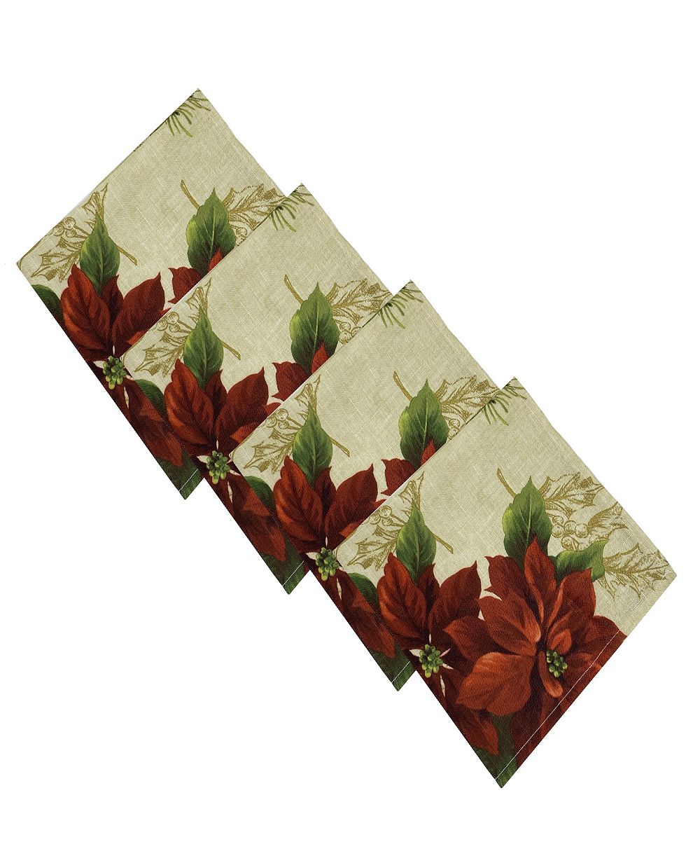 Набор из 4 текстильных салфеток Elrene Festive Poinsettia Holiday Cloth