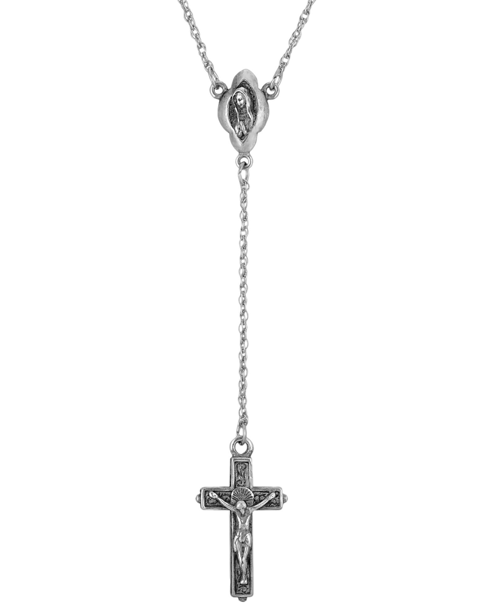 Y-ожерелье 2028 Silver-Tone Mother Mary and Crucifix Cross 20"