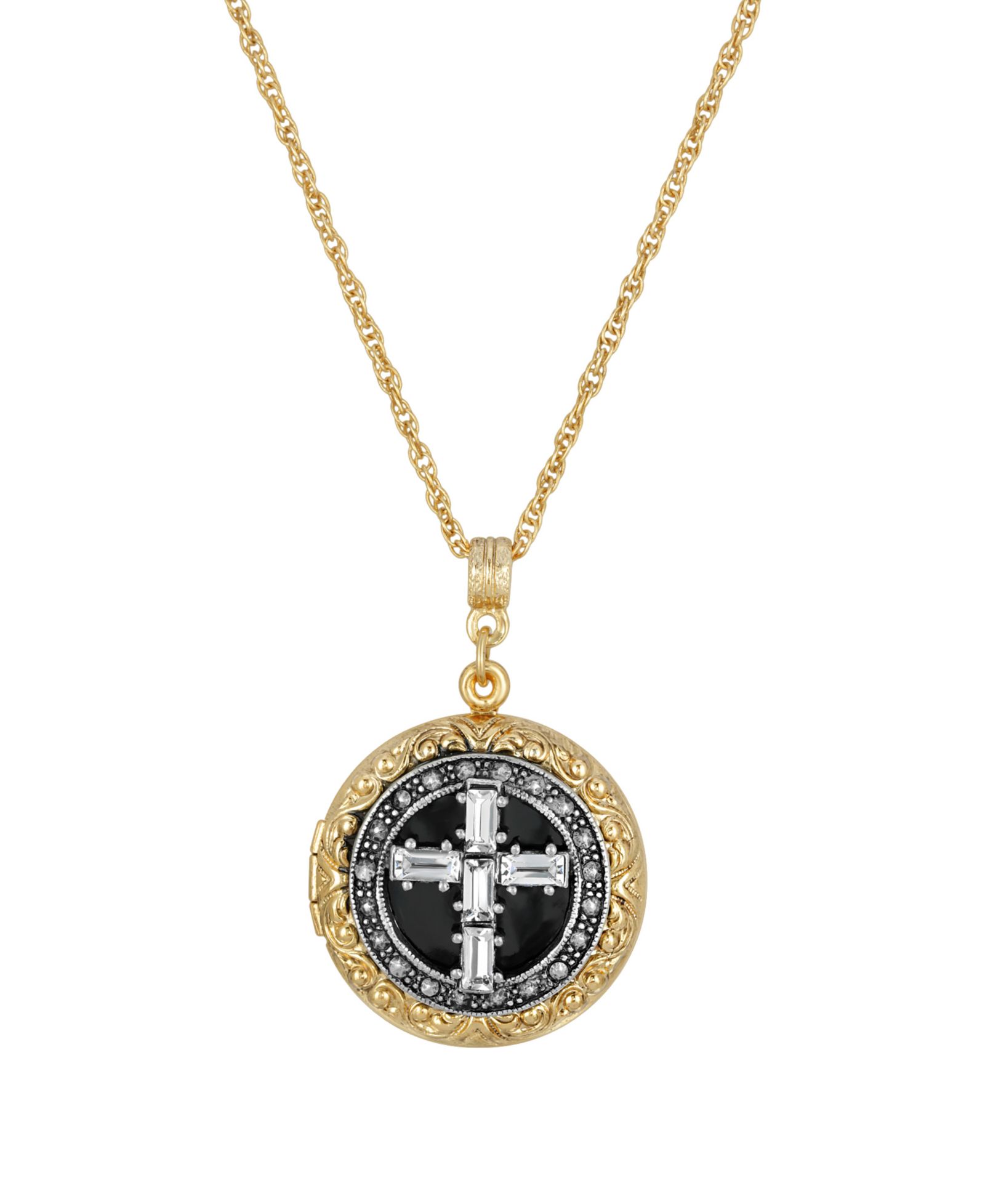 Подвеска кулон с кристаллом в форме креста 2028 Gold Silver-Tone 16" регулируемая