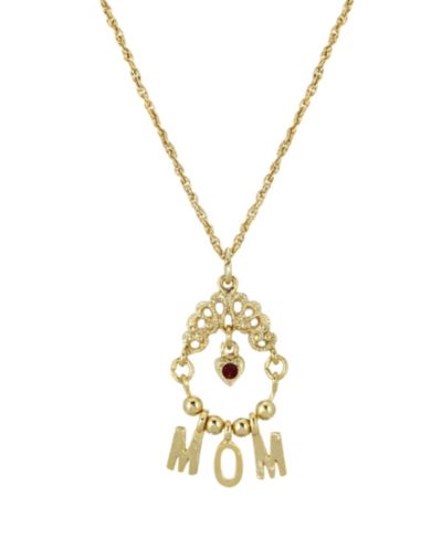 2028 Подвеска MOM с красным сердцем, золотистый тон, ожерелье 18"