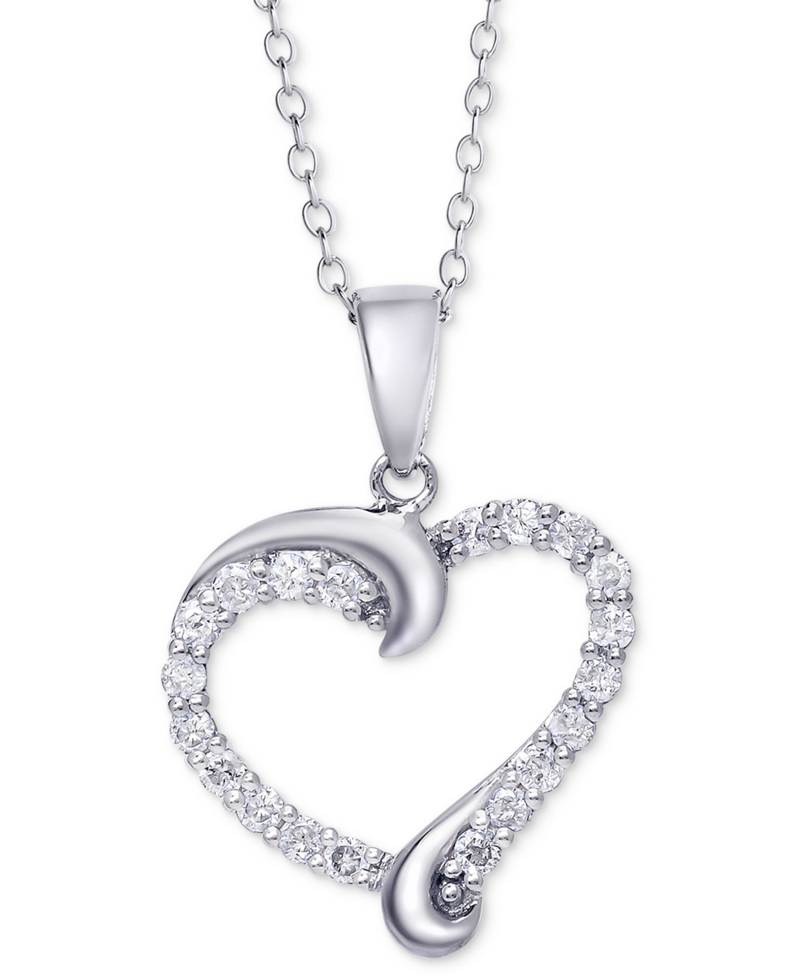 Macy's колье с подвеской Diamond Swirl Heart Sterling Silver