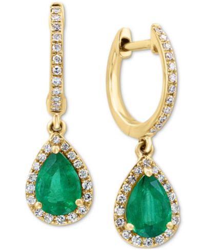 Серьги-подвески EFFY с изумрудом и бриллиантом в 14k Gold