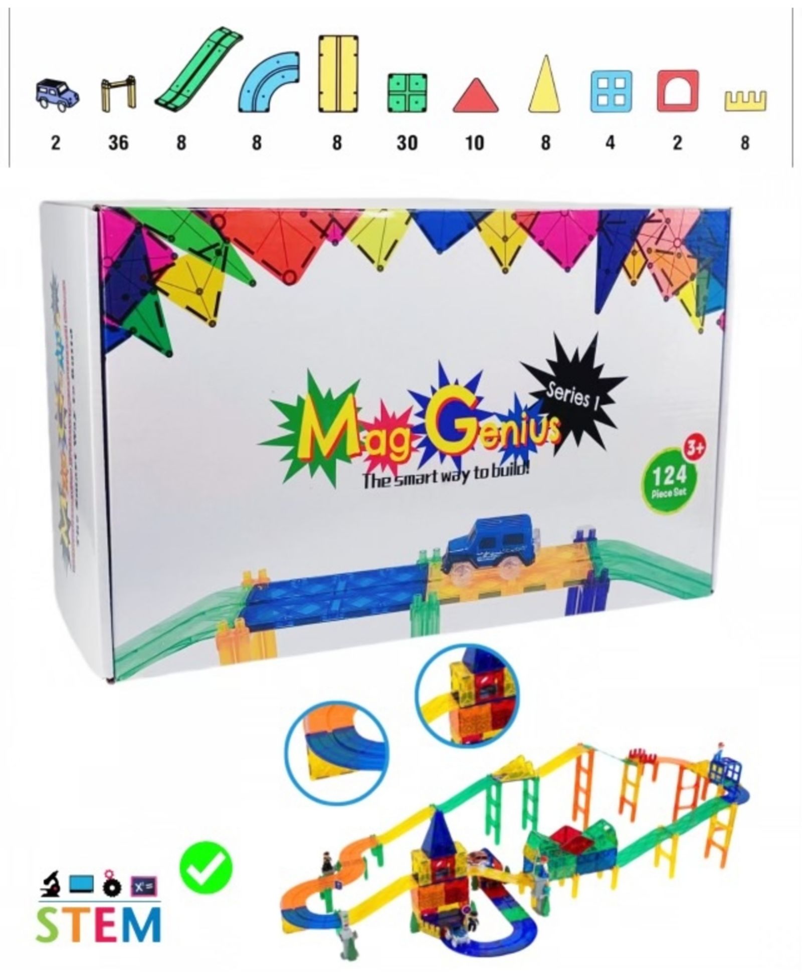 Магнитный набор для гонок Mag-Genius 124 Piece Ultimate