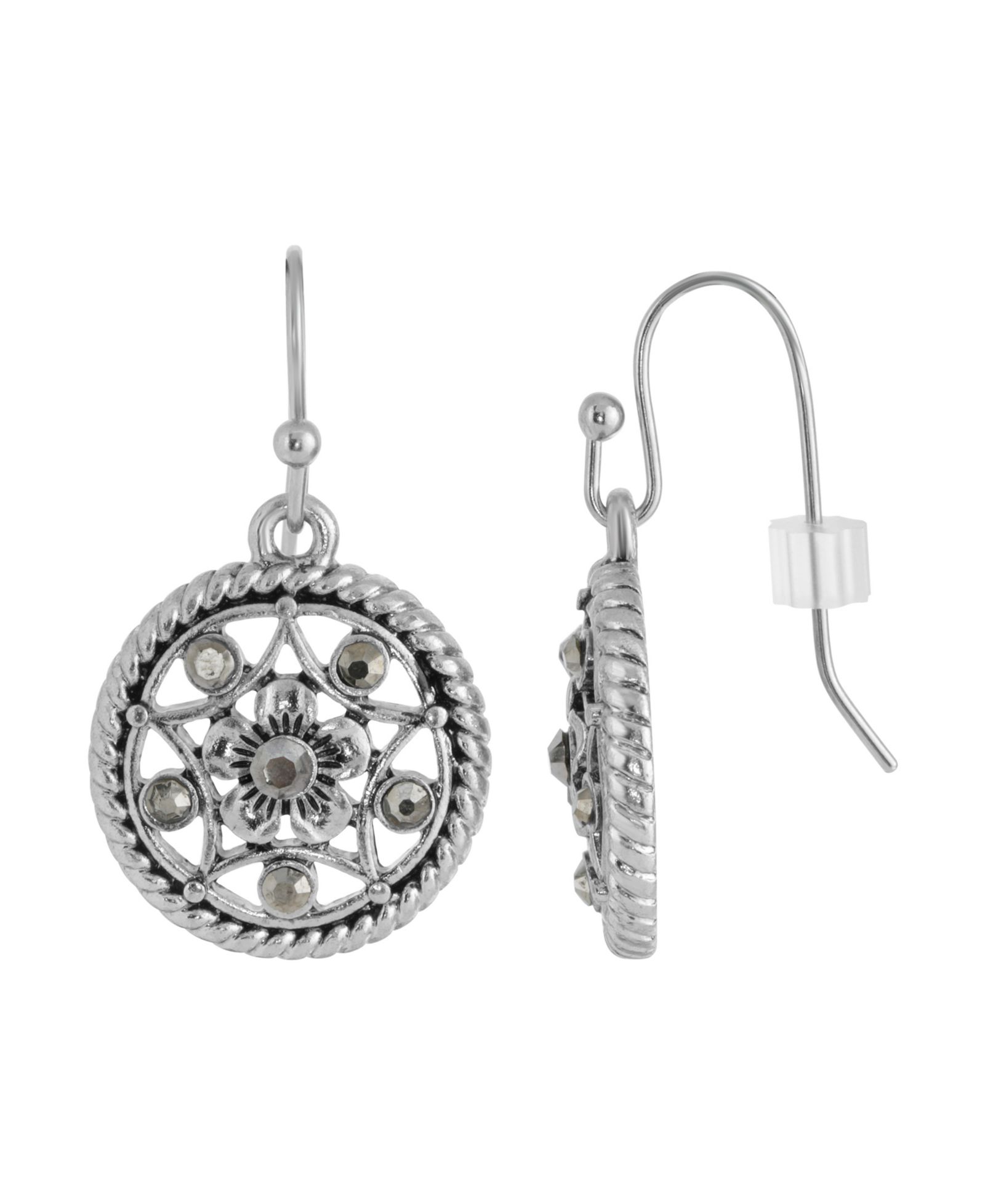 Серьги-подвески 2028 Silver-Tone Hematite Round Drop