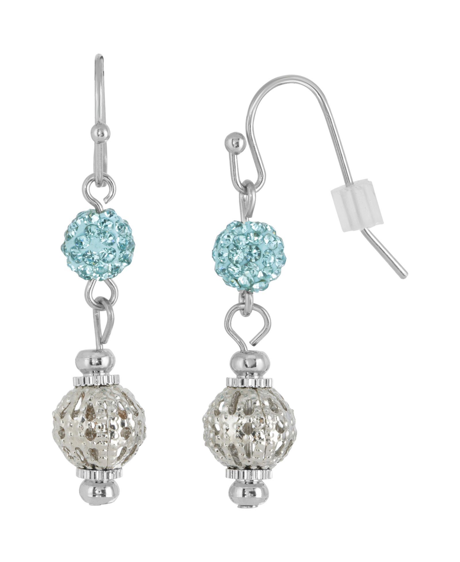 2028 серьги-подвески Silver-Tone Aqua Fireball and Filigree
