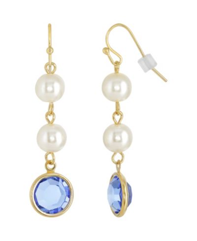2028 Gold-Tone Imitation Pearl with Blue Channels Drop Earring