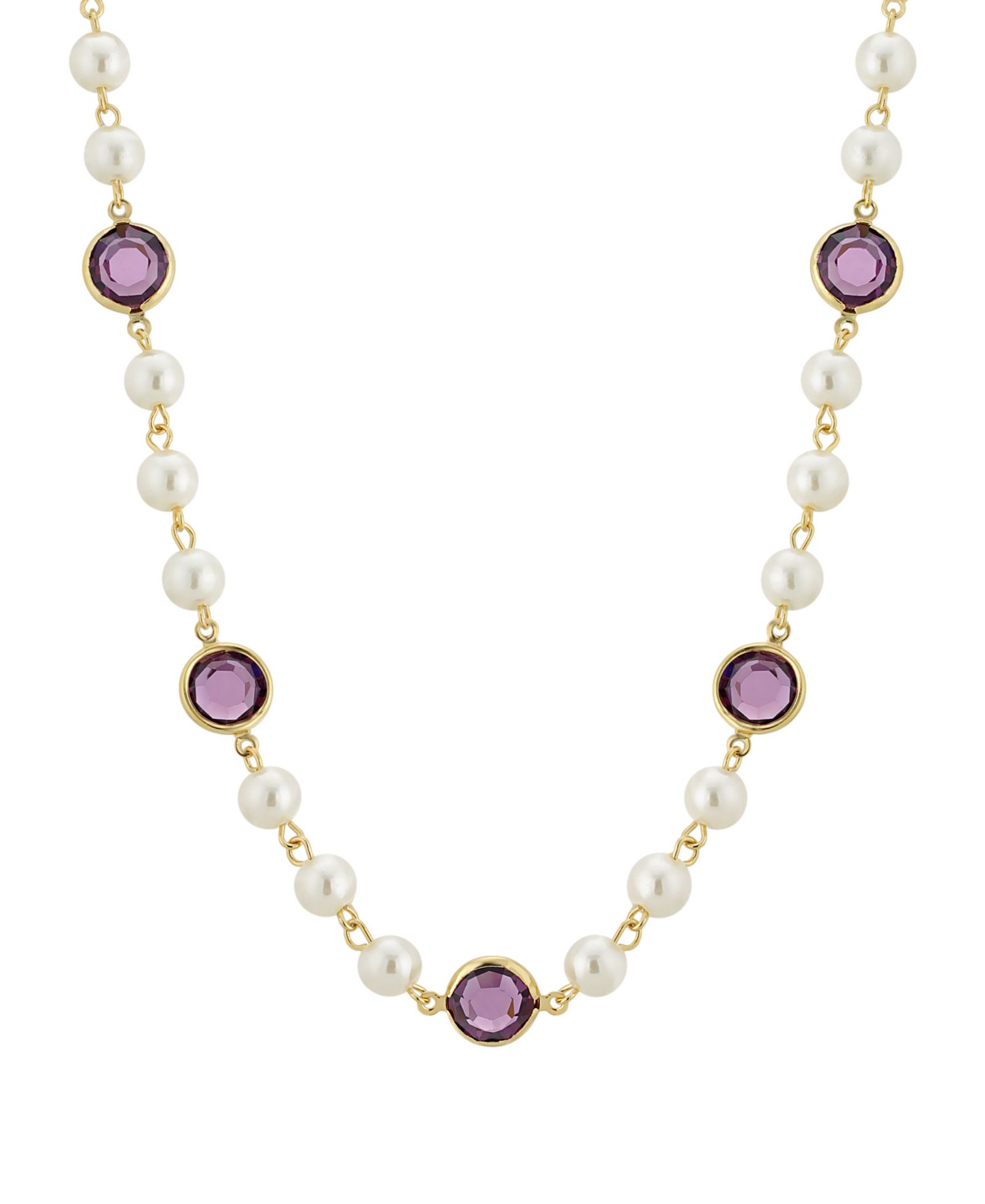 Ожерелье 2028 Gold-Tone Imitation Pearl with Purple Channels 16" Adjustable