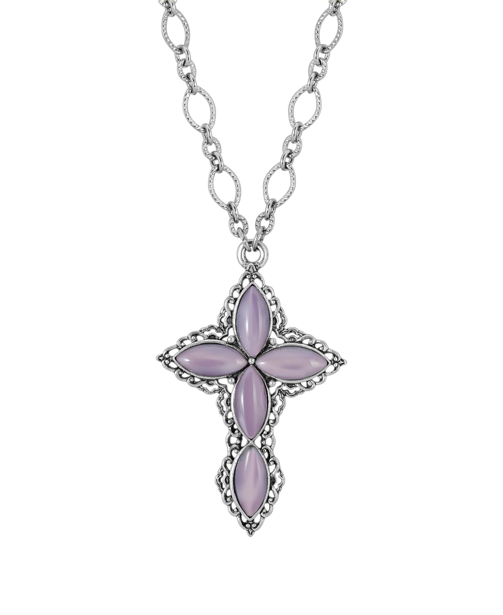 Ожерелье 2028 Pewter Amethyst Diamond Shaped Stones Cross 24" Necklace