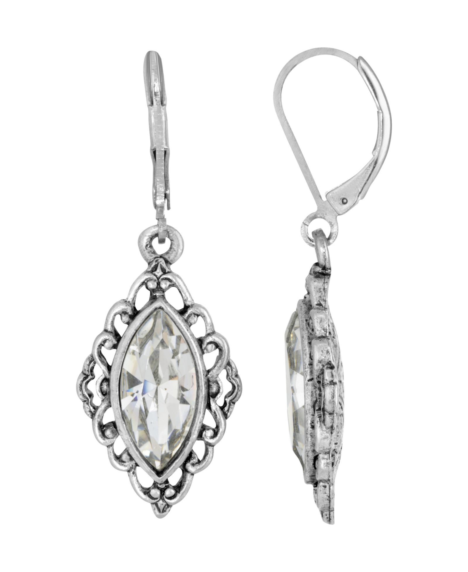 Серьги 2028 Silver-Tone Crystal Diamond Drop с застежкой-рычагом
