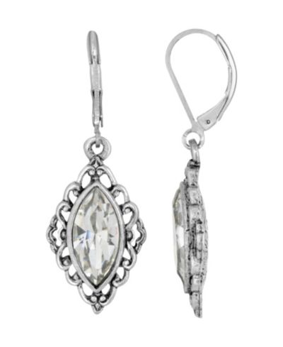 Серьги 2028 Silver-Tone Crystal Diamond Drop с застежкой-рычагом