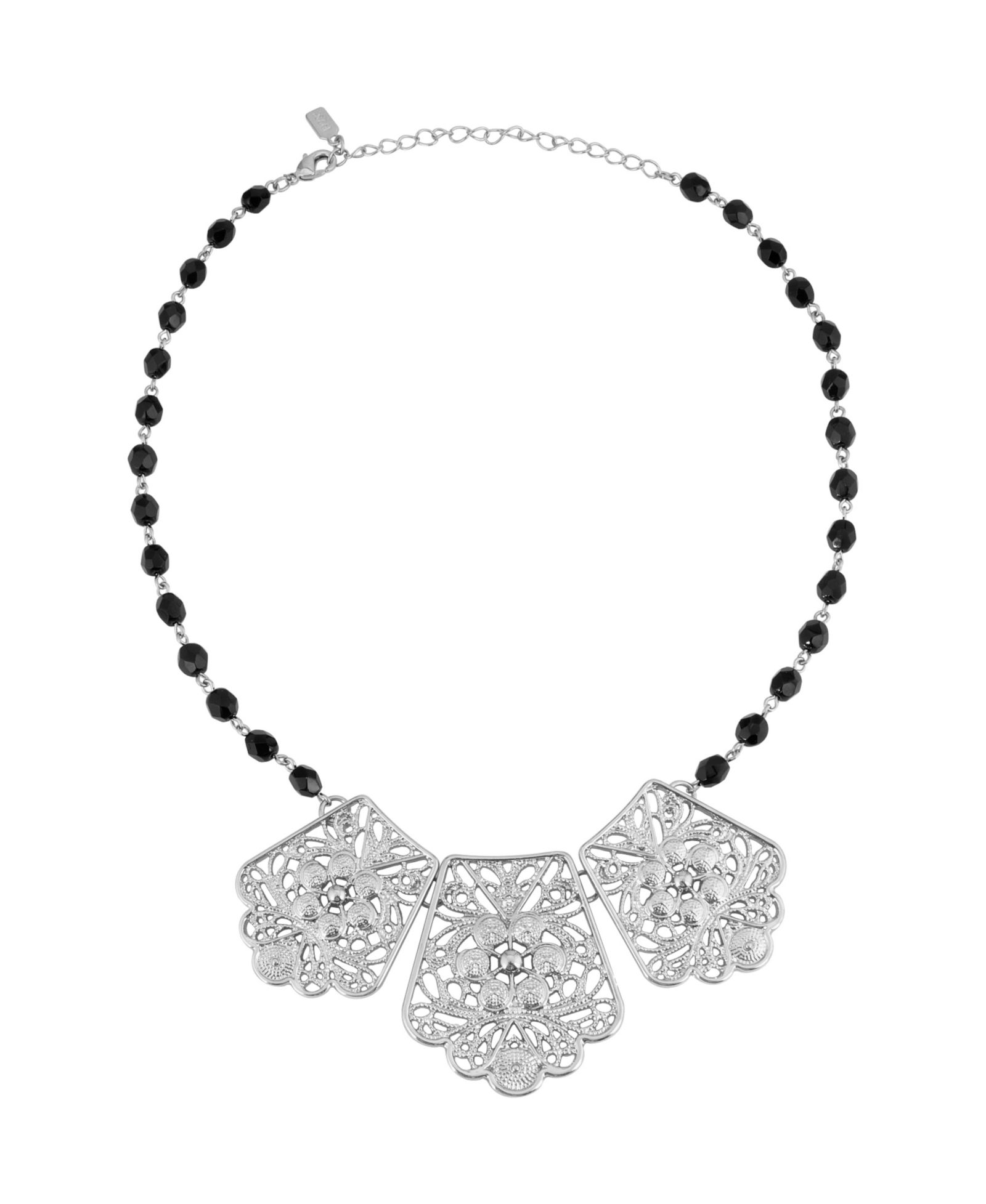 Ожерелье 2028 Silver-Tone Black beaded Chain Metal Collar, 16"