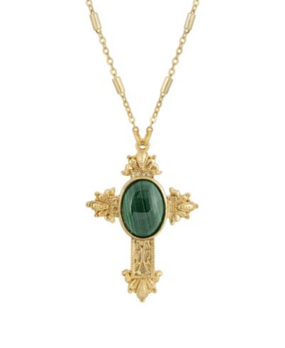 Ожерелье Symbols of Faith с крестом из натурального зеленого малахита, покрытого 14K золотом, 28"