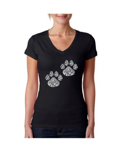 La Pop Art Women's Word Art V-Neck Cat Mom T-Shirt