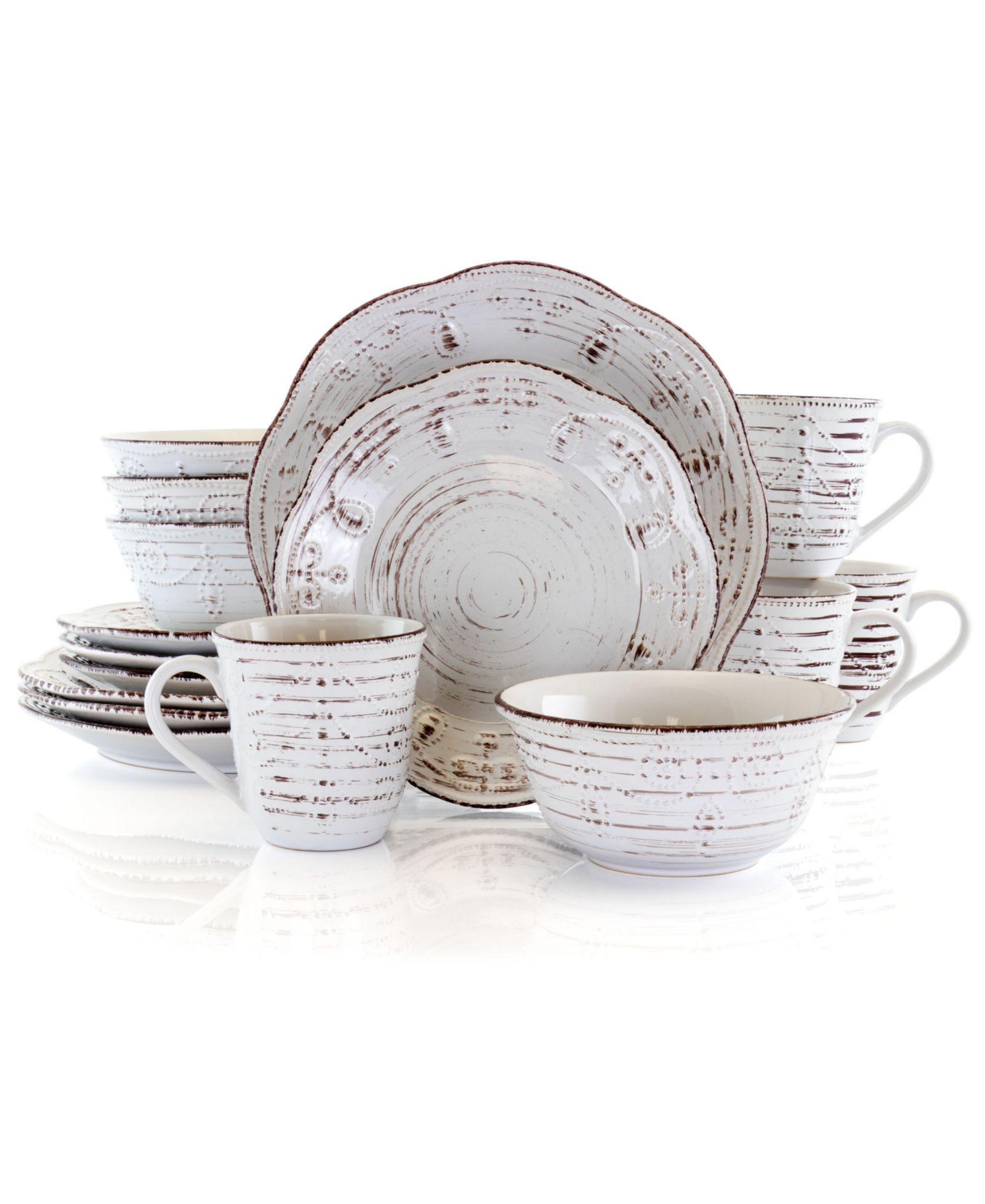 Elama Rustic Birch 16 Pc. Dinnerware Set, Service for 4