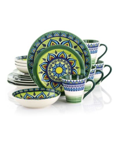 Elama Zen Mozaik Green 16 Pc. Dinnerware Set, Service for 4