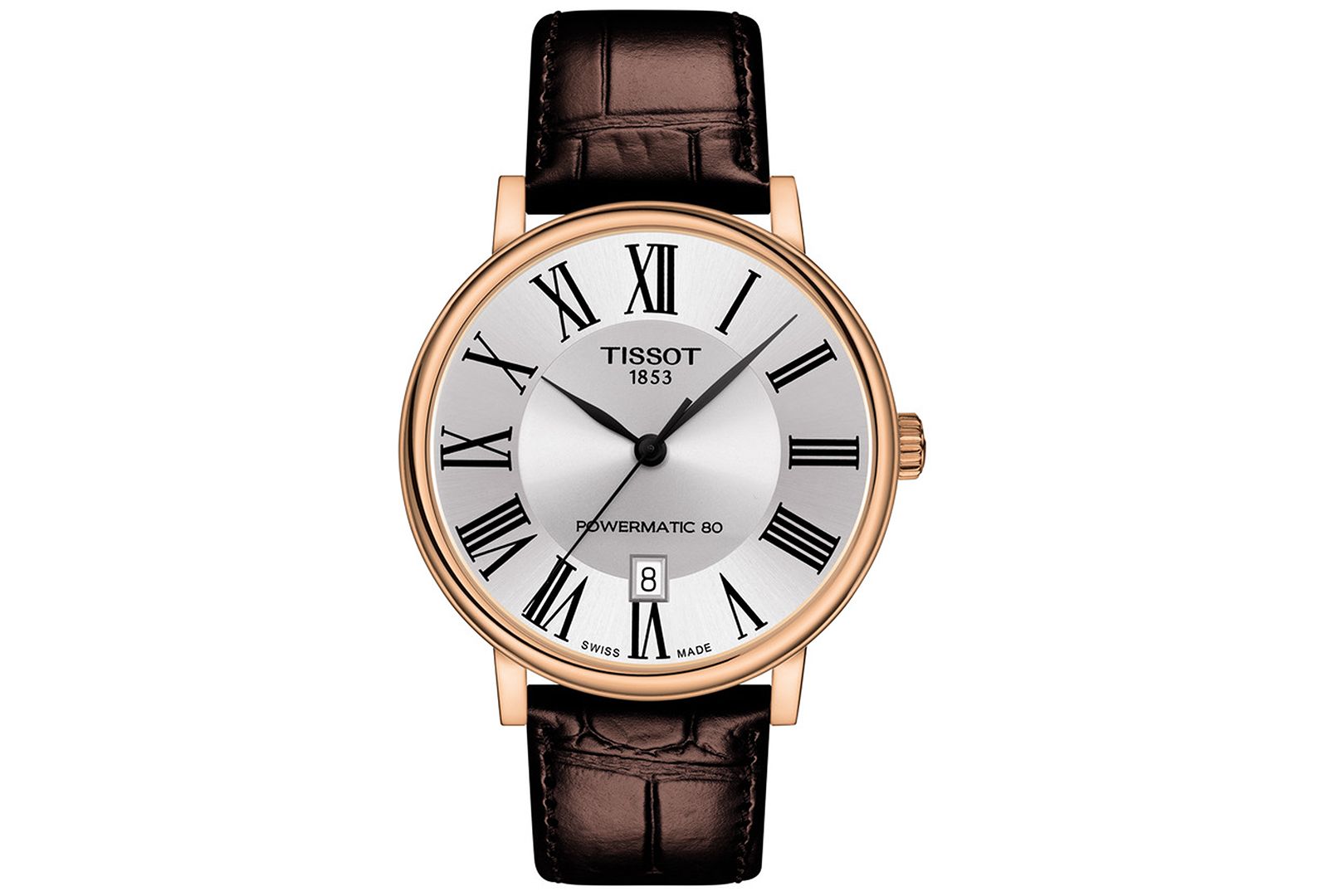 Tissot Men's Swiss Automatic Carson Premium Powermatic 80 Brown Leather Strap Watch 40mm