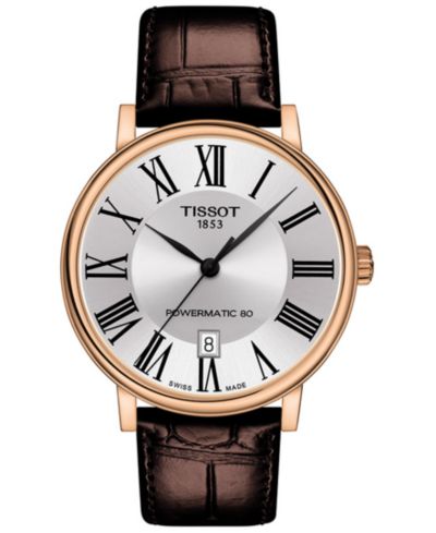 Tissot Men's Swiss Automatic Carson Premium Powermatic 80 Brown Leather Strap Watch 40mm