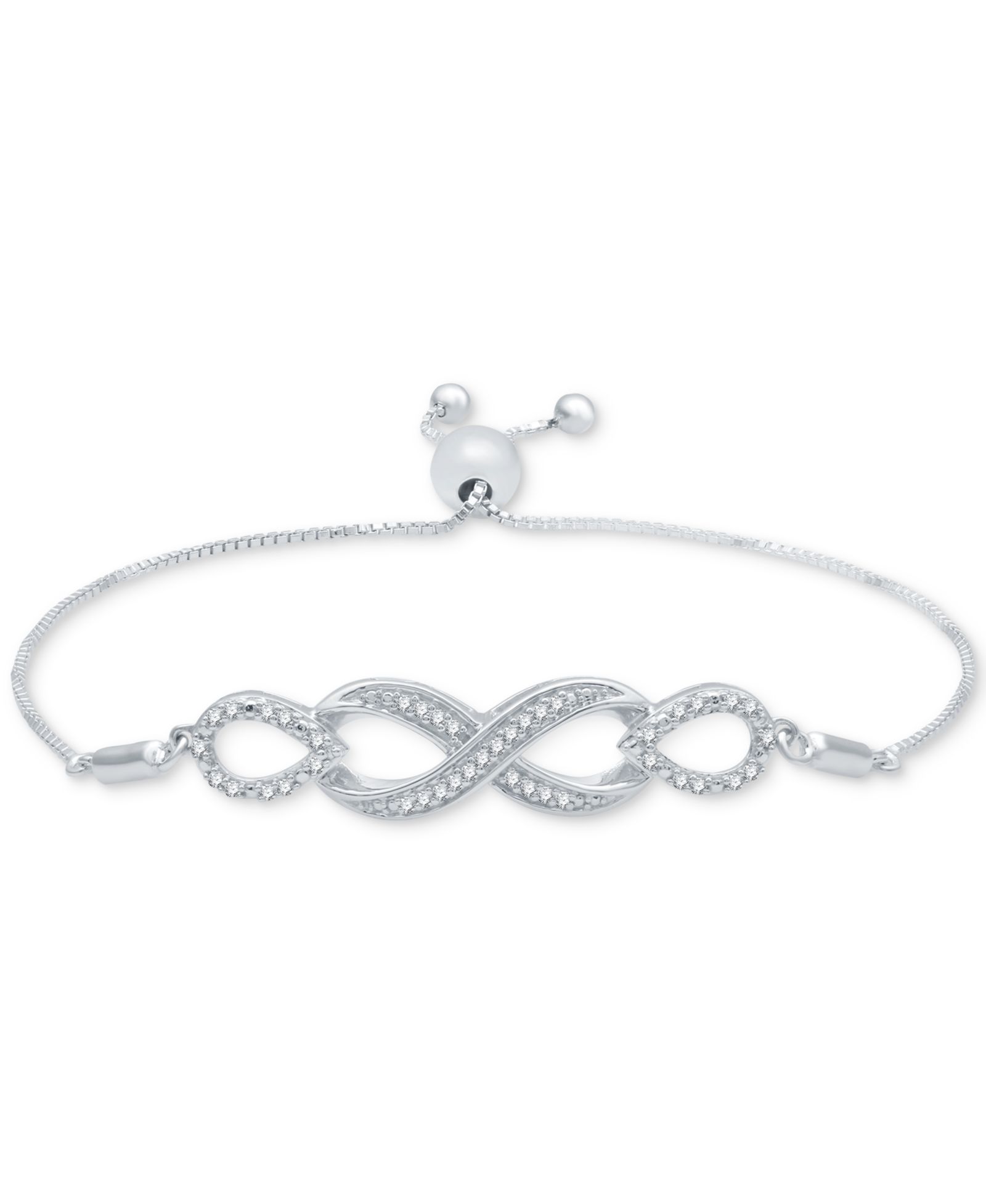 Diamond Infinity Bolo браслет (1/6 ct. t.w.) из стерлингового серебра