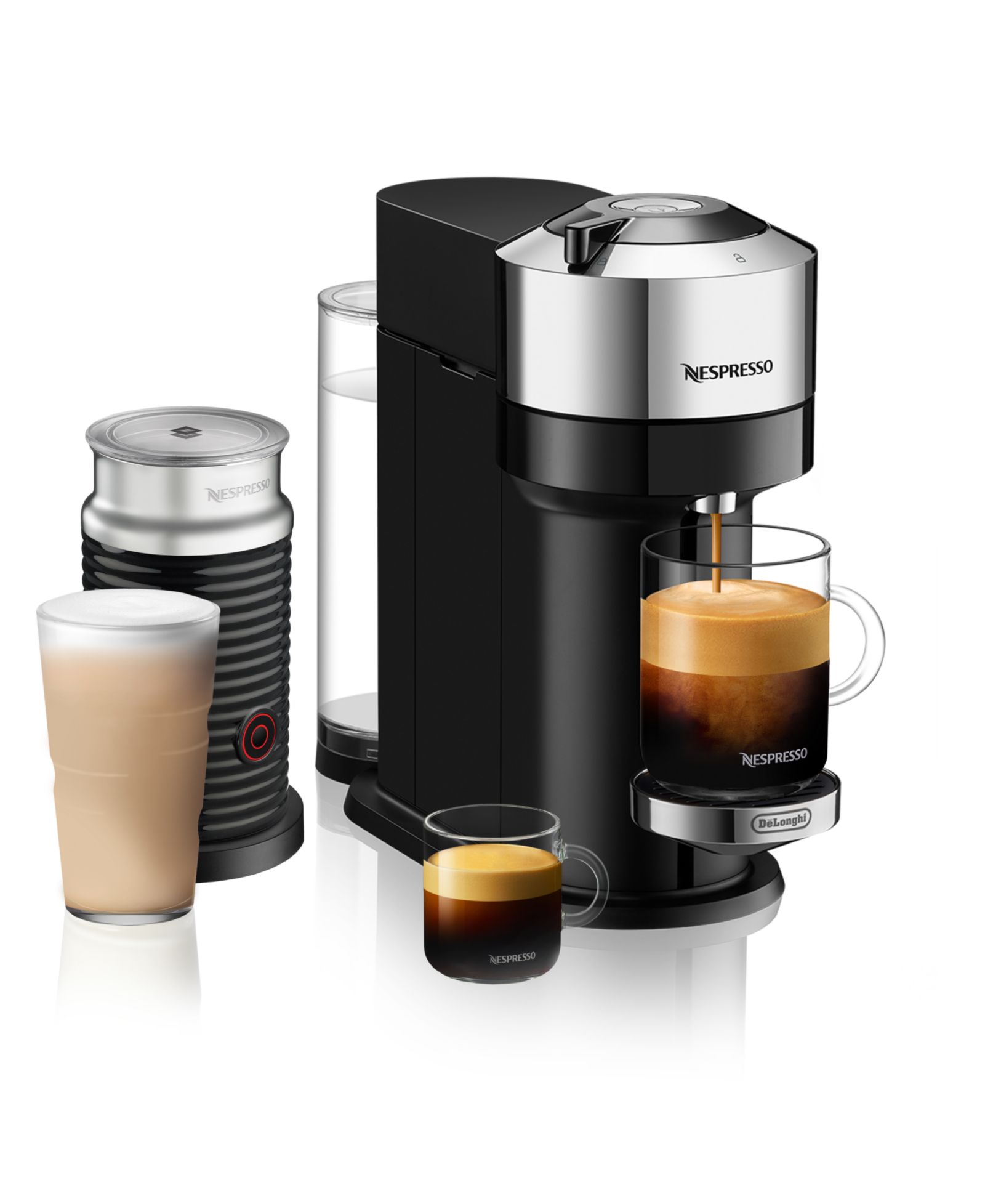 Nespresso Vertuo Next Deluxe Coffee and Espresso Machine by De'Longhi, Chrome with Aeroccino Milk Frother