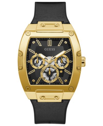 GUESS Men's Black Leather & Silicone Flex Strap Watch 43mm