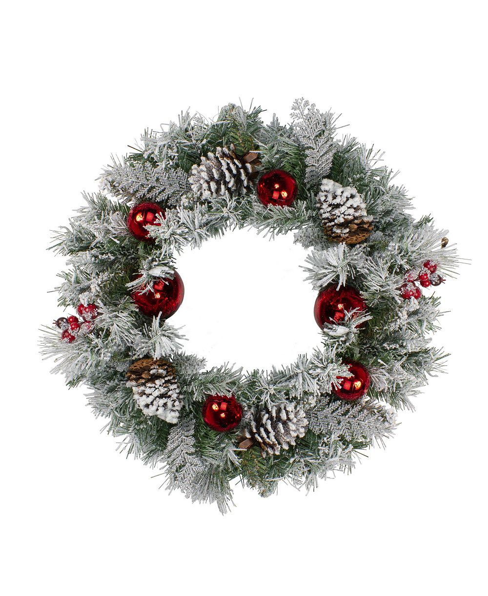 Искусственное рождественское венкообразное украшение Northlight Flocked Pine with Ornaments and Berries