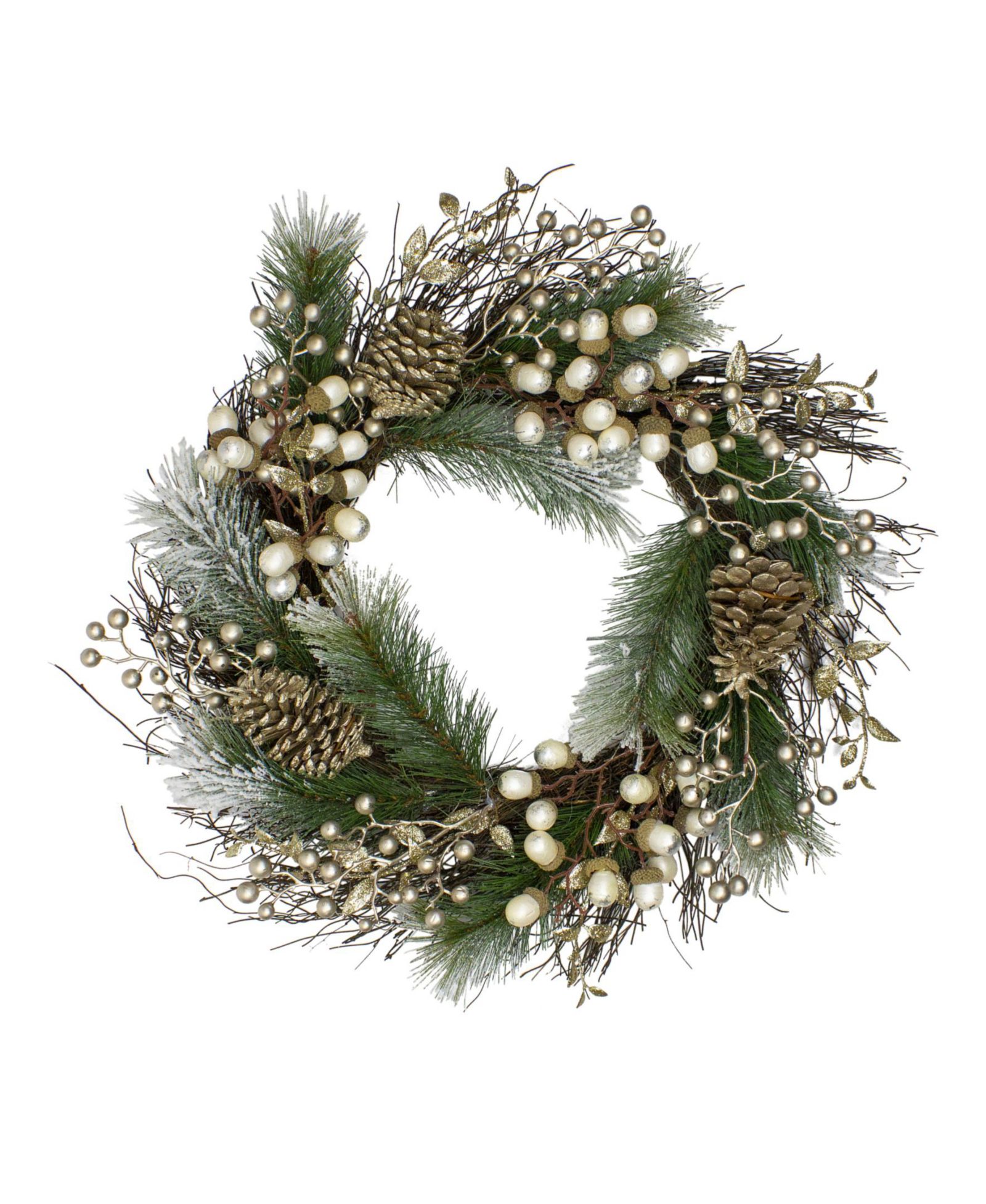 Искусственный рождественский венок Northlight Unlit Acorn and Pine Cone Flocked Pine Needle