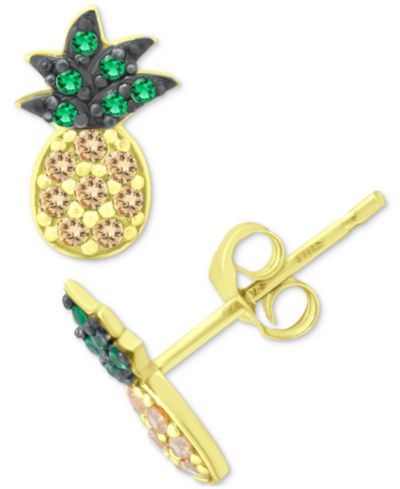 Серьги-гвоздики Giani Bernini Pineapple Cubic Zirconia в 18k Gold-Plated Sterling Silver