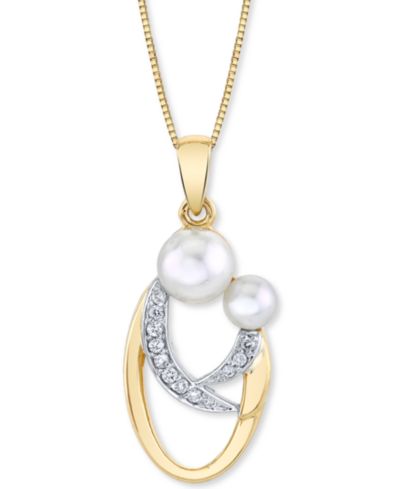 Подвеска Mother and Child с культивированным речным жемчугом (4 & 6mm) и бриллиантом (1/20 ct. t.w.), 18" в 14k Gold