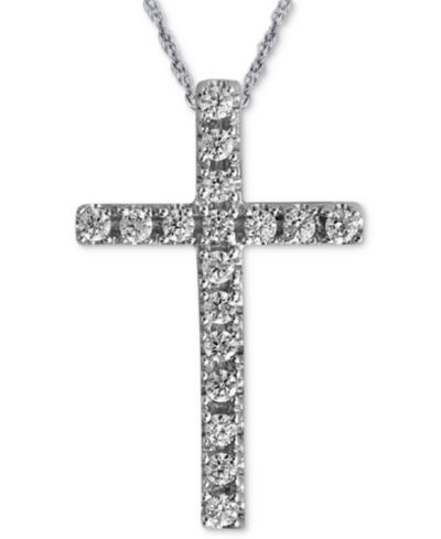 Подвеска Diamond Cross 18" в белом золоте 10k