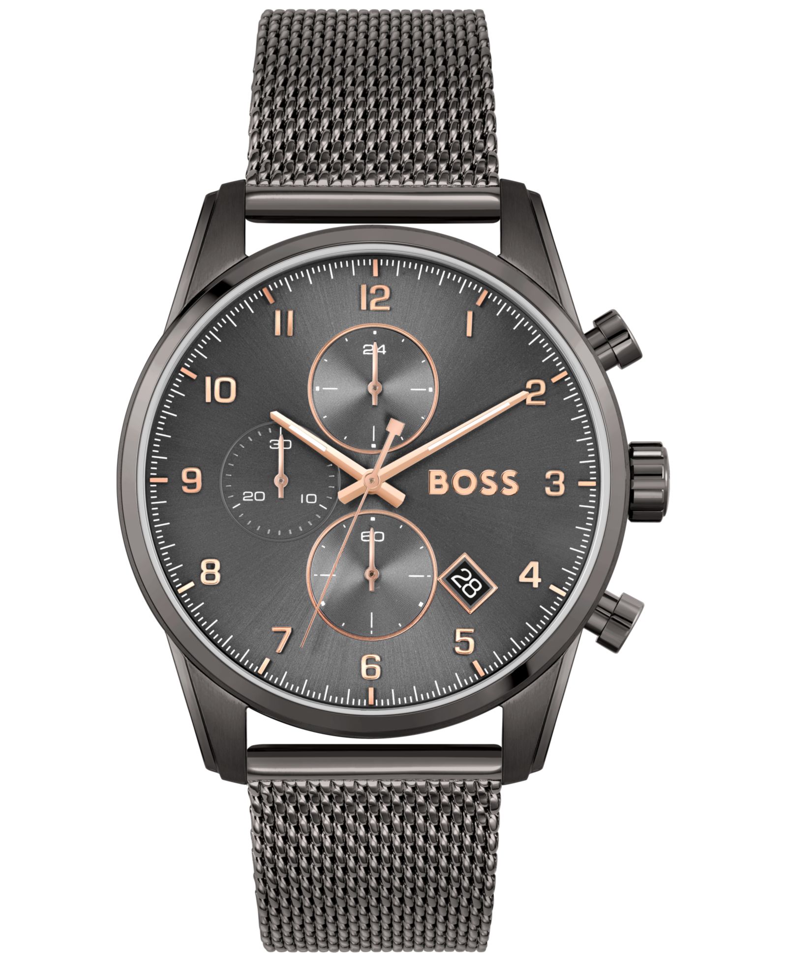 Мужские часы HUGO BOSS Skymaster Chronograph с серым стальным браслетом 44mm