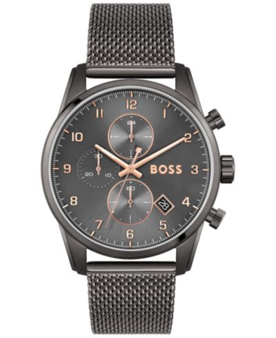 HUGO BOSS Men's Skymaster Chronograph Gray Stainless Steel Mesh Bracelet Watch 44mm