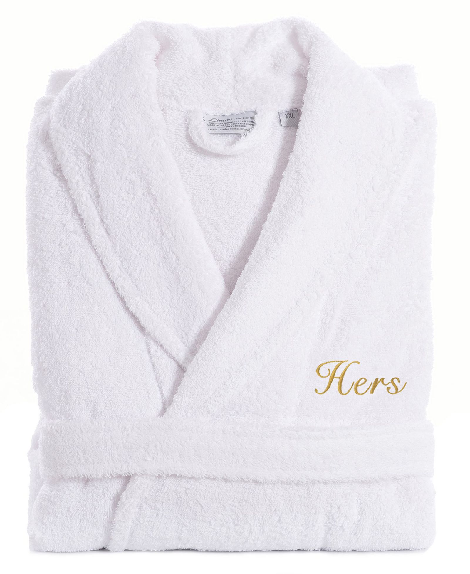Linum Home Script Font Turkish Cotton Embroidered Hers Terry Bathrobe