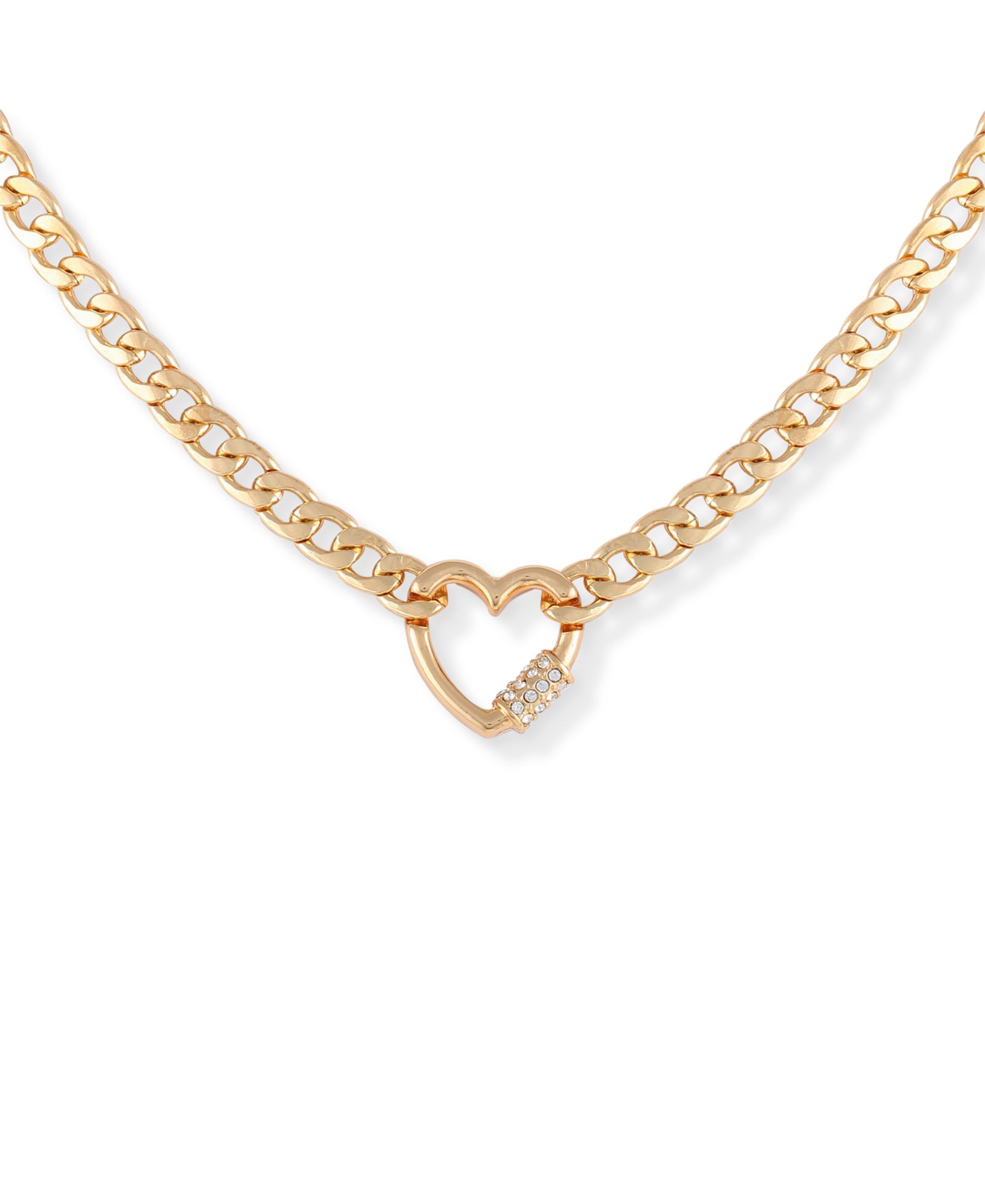 Подвеска GUESS Gold-Tone Crystal Heart Charm Necklace, 16" + 2" extender