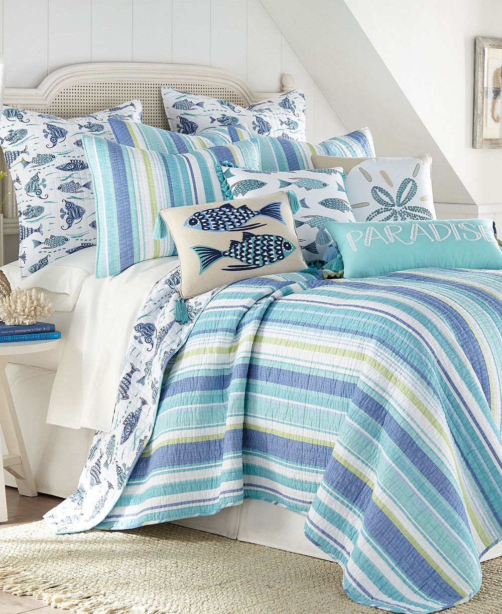 Levtex Home комплект постельного белья Laida Beach Whimsical Fish Reversible 3-Pc. Quilt Set, King