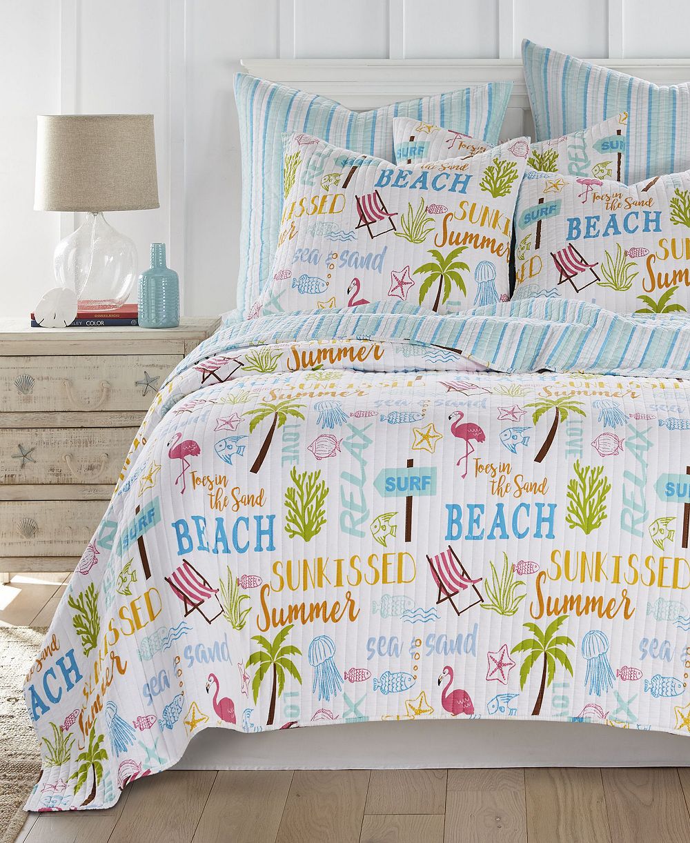 Homthreads Beach Days Quilt Set, Twin