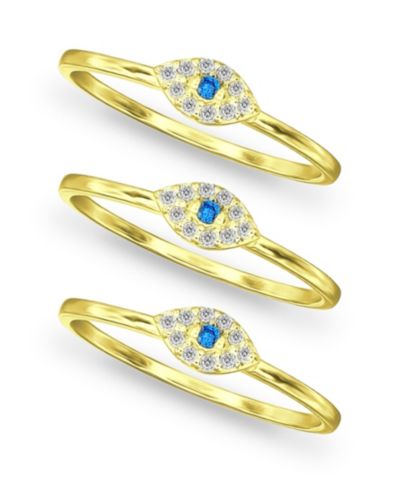 Macy's Cubic Zirconia Evil Eye Trio 18K Gold Plate Stack Ring, Set of 3 Rings