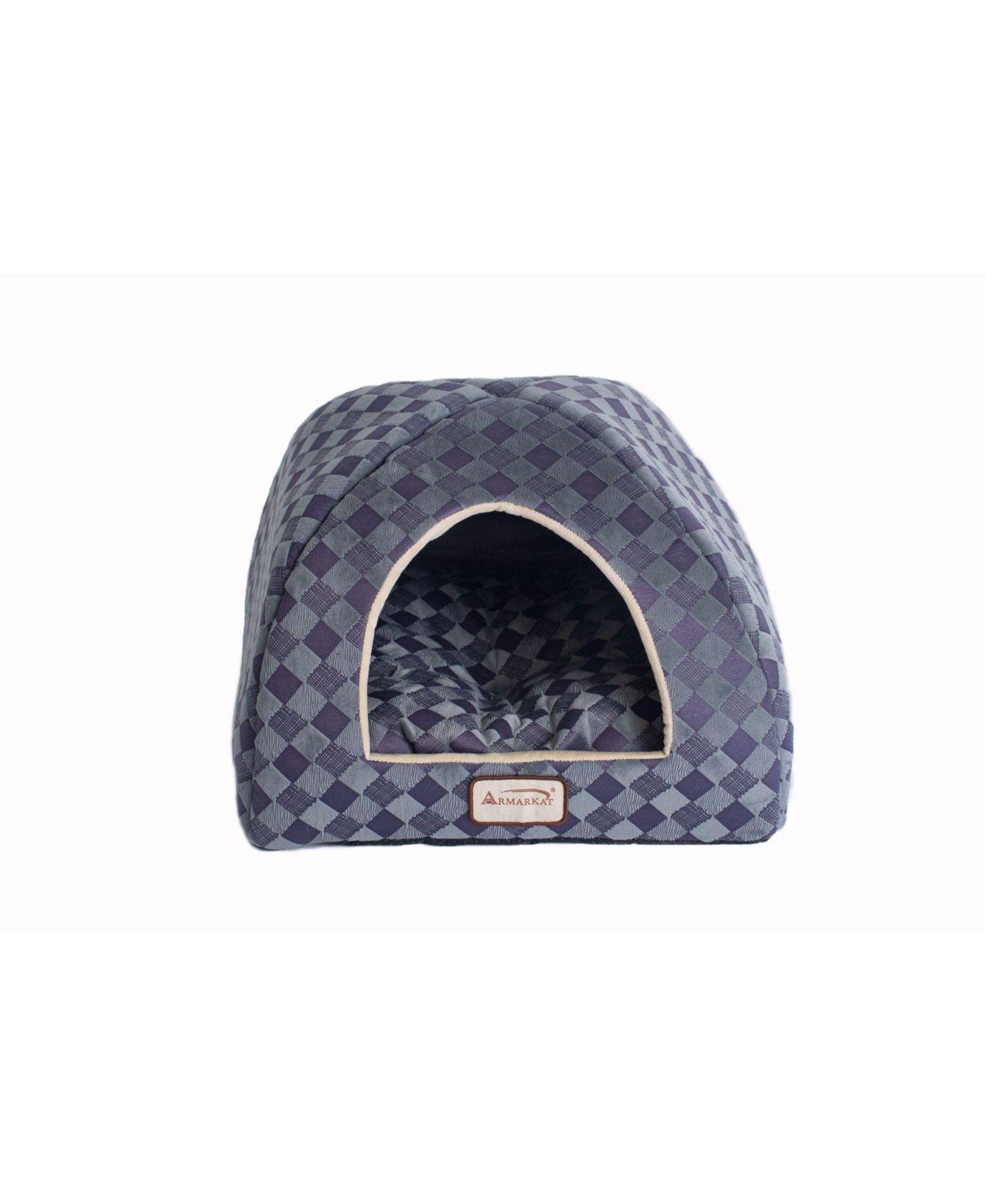 Armarkat Cat Bed C65HHG/LS For Indoor Cats, Purple Gray Combo Checkered Pattern With Removable Washable Cushioned Pillow