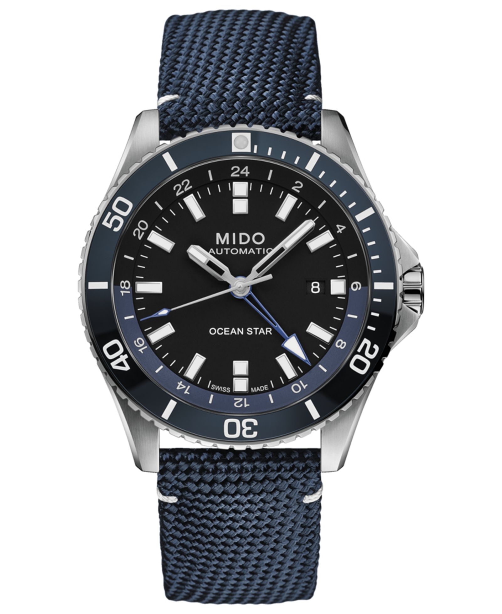 Mido Men's Swiss Automatic Ocean Star GMT Blue Fabric Strap Watch 44mm