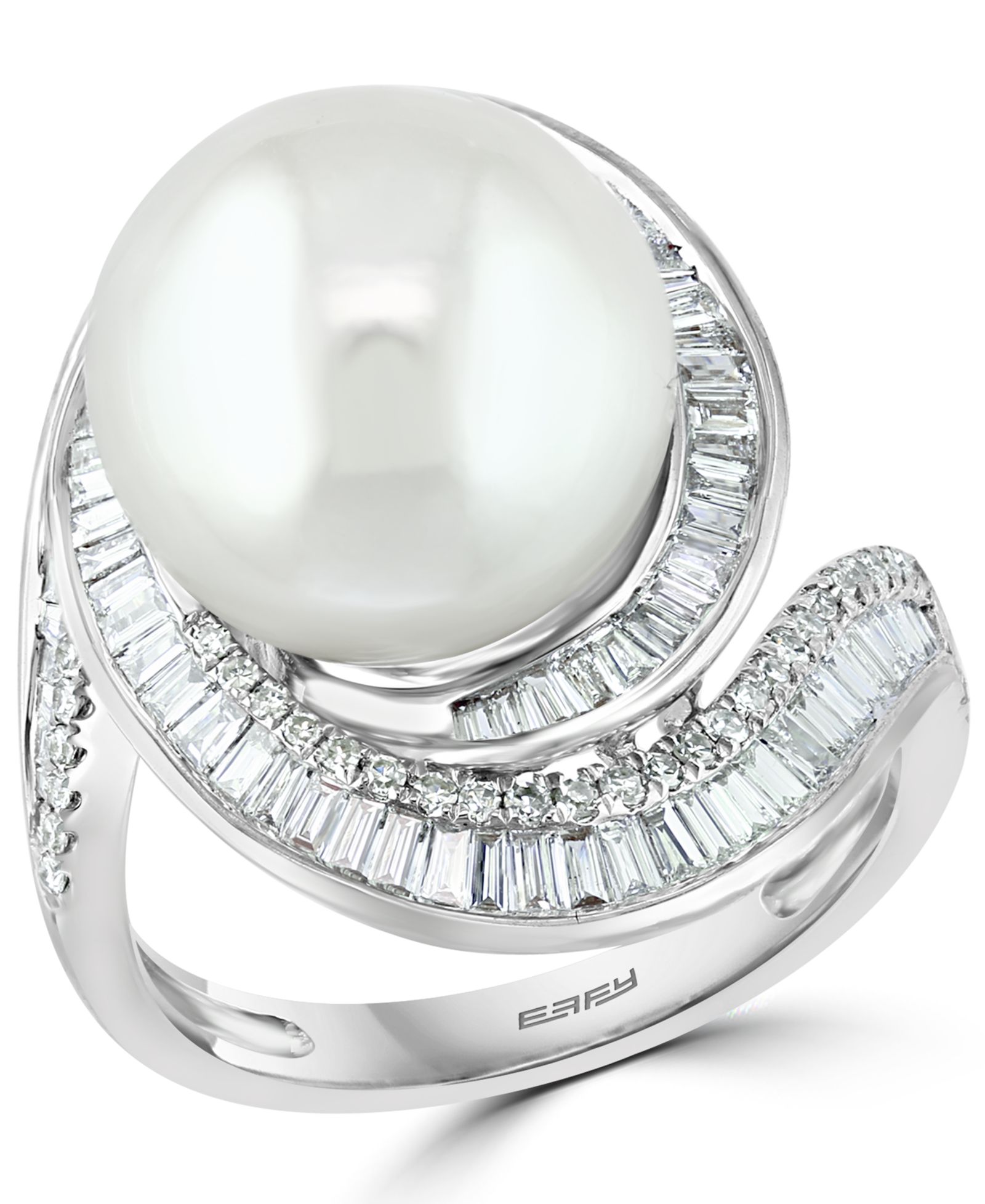 Кольцо EFFY® Cultured Freshwater Pearl (12-1/2mm) & Diamond (3/4 ct. t.w.) в белом золоте 14k