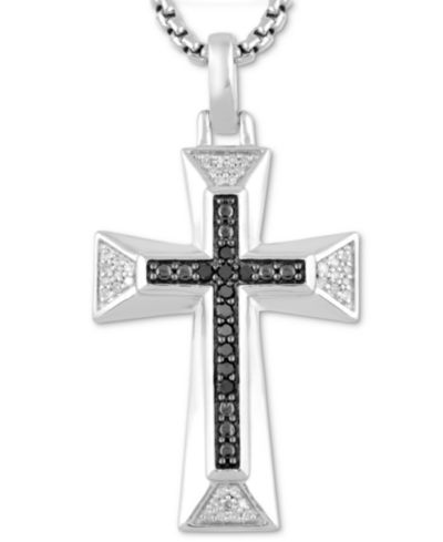 Мужской кулон с бриллиантовой крестной подвеской 22" в серебряном цвете Sterling Silver
