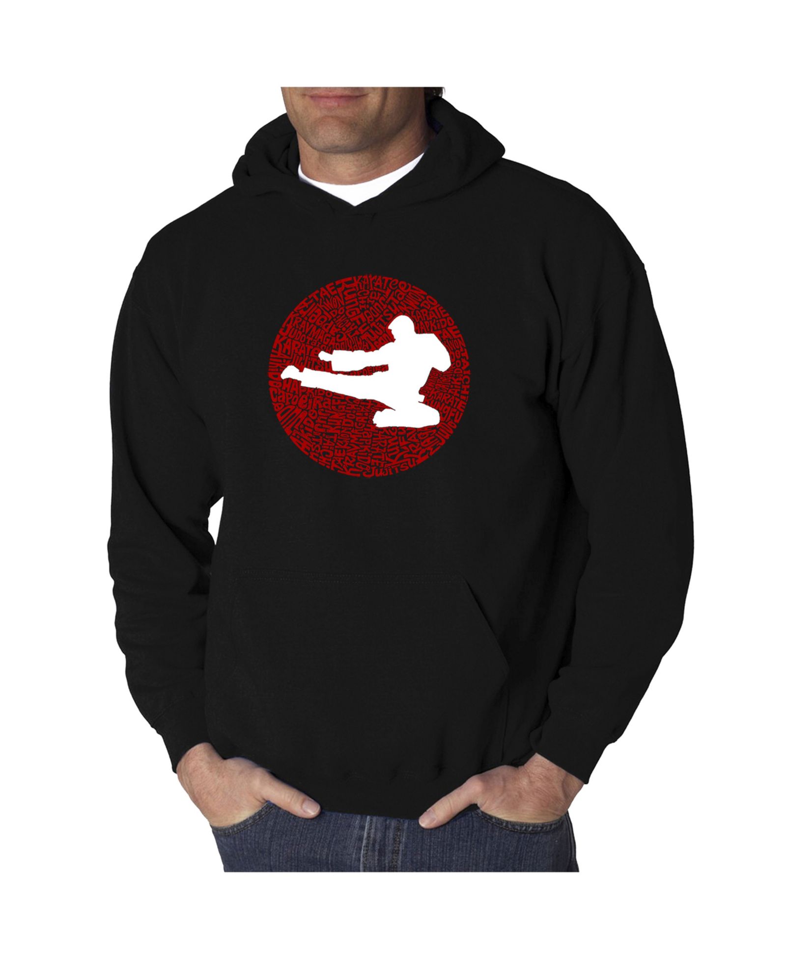LA Pop Art Men's Word Art Hooded Sweatshirt - Types of Martial Arts